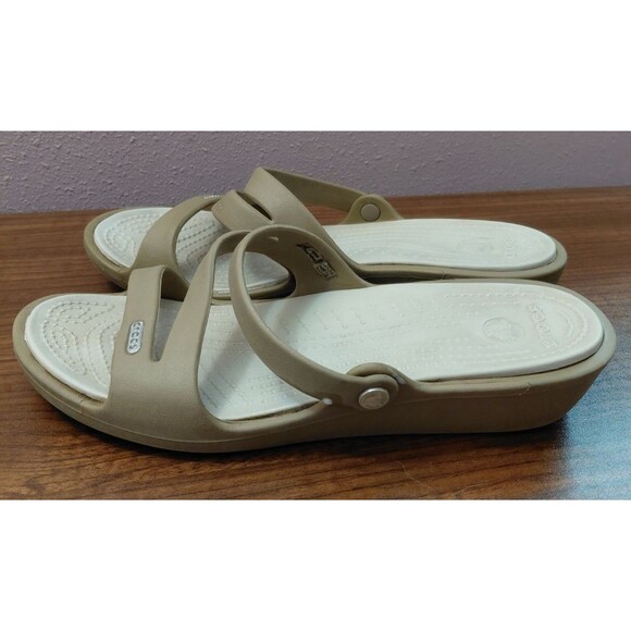 Crocs Patricia Wedge Sandals Womens Size 9 Brown Open Toe Comfort Shoes Rubber - Picture 5 of 8